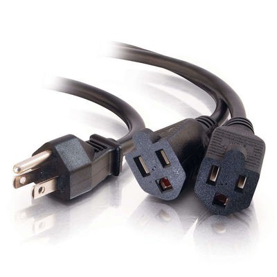 14in 16 AWG 1-to-2 Power Cord Splitter (1 NEMA 5-15P to 2 NEMA 5-15R)