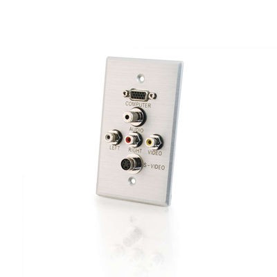 Single Gang HD15 VGA (Top) + 3.5mm + S-Video + Composite Video + Stereo Audio Wall Plate - Brushed Aluminum
