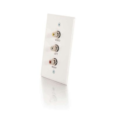 Single Gang Composite Video + Stereo Audio Wall Plate - White Brushed Aluminum