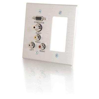 Double Gang HD15 + 3.5mm + RCA Audio/Video + Decora-Style Cut-Out Wall Plate - Brushed Aluminum