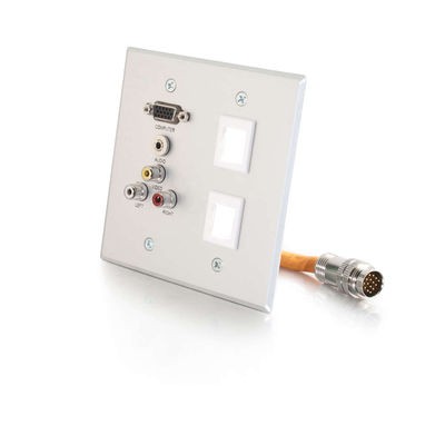 RapidRun Double Gang Integrated VGA (HD15) + 3.5mm + RCA Audio/Video + (2) Keystone Wall Plate - Brushed Aluminum