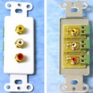 Decorative Yellow/Red/White Triple RCA Wall Plate Insert - White
