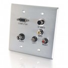 Double Gang HD15 VGA + 3.5mm + Composite Video + Stereo Audio + S-Video Wall Plate - Brushed Aluminum