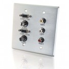 Double Gang (2) HD15 VGA + (2) 3.5mm + Composite Video + Stereo Audio Wall Plate - Brushed Aluminum