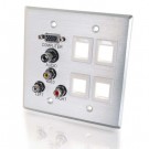 Double Gang HD15 VGA + 3.5mm + Composite Video + Stereo Audio + Keystone Wall Plate - Brushed Aluminum