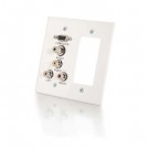 Double Gang HD15 + 3.5mm + RCA Audio/Video + Decora-Style Cut-Out Wall Plate - White Brushed Aluminum