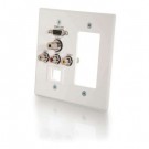 Double Gang HD15 + 3.5mm + RCA Audio/Video + Keystone + Decora-Style Cut-Out Wall Plate - White Brushed Aluminum