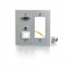 RapidRun Double Gang Integrated VGA (HD15) + 3.5mm + Decora-Style Cut-Out Wall Plate - Brushed Aluminum